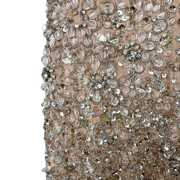 Terani Couture NEW Tan Sheer Mesh Rhinestone Sequin Beaded Mini Formal Dress - Picture 10 of 16